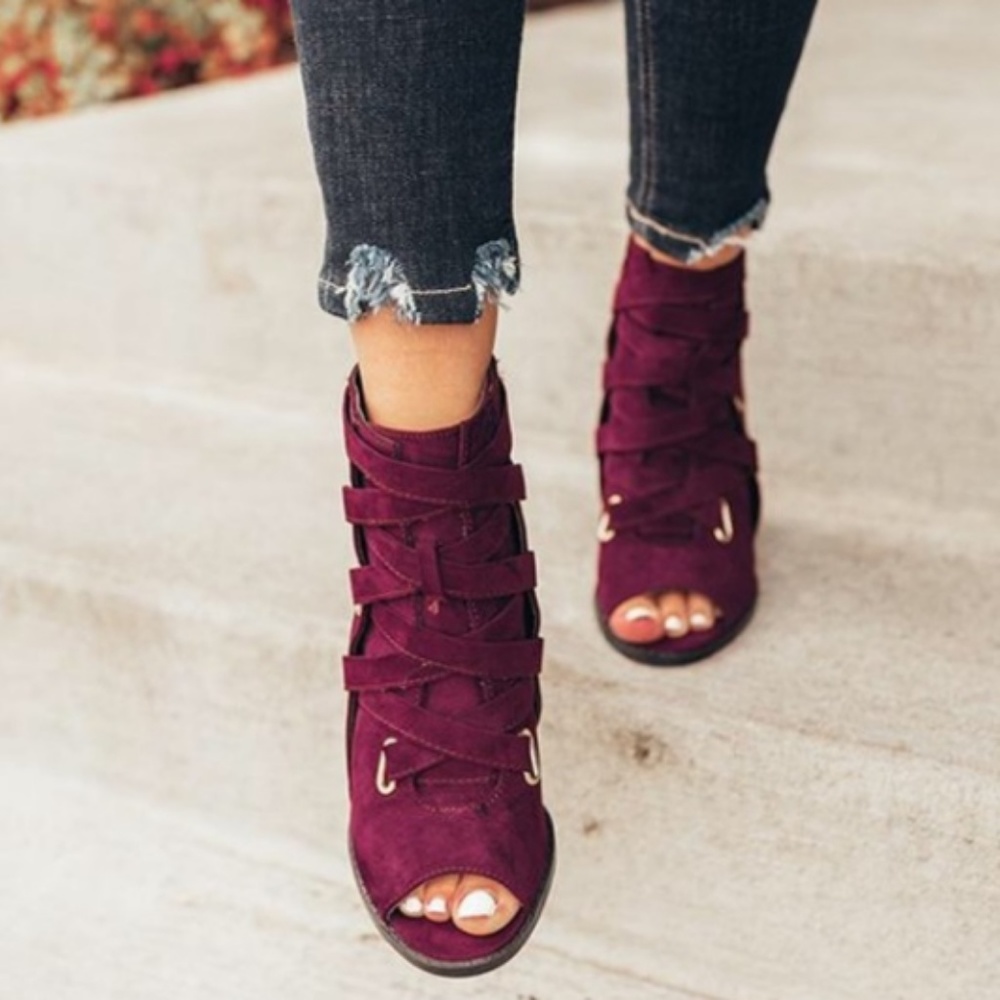 💥HOT💥 Wine Peep Toe Booties - Picture 3 of 3